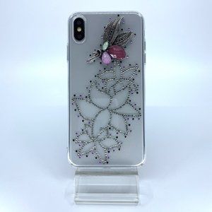 iPhone Xs Max case. PC material. Unique. Handmade. Silver and purple rhinestones